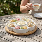 SOUJOY 11'' Lazy Susan Serving Tray, Porcelain 360° Rotatable Serving Tray and Platters, Removable Divided Serving Dishes, Party Relish Bowl for Chip, Dip, Veggies, Candy and Snack, Cheese, 7 Pieces