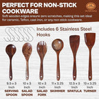 6-Piece Teak Wooden Cooking Utensils Set – Heat-Resistant Spoons & Spatulas | Natural Wood, Non-Stick Safe Kitchen Tools
