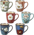 Maxdot 6 Pcs 12oz Ceramic Coffee Mugs Sets Glazing Process Cappuccino Mug Floral Ceramic Tea Cups Mother's Day Idea Gift for Women Mom Porcelain Cup for Coffee, Cocoa, Tea, Latte (Retro)