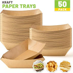 ZORRITA 4 LB Large Paper Food Trays, 50 Pack Disposable Nacho Trays Kraft Paper Food Boats Party Serving Baskets for Nachos Sandwiches Burgers Popcorns Salads Snacks