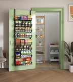 Over The Door Pantry Organizer, Wall Mount Spice Rack, Pantry Hanging Storage and Organization, 8 Adjustable Baskets Heavy-Duty Metal for Home & Kitchen, Back of Door Seasoning Rack - Black