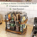 Lazy Susan Organizer Spice Rack - Spice Organization for Cabinet Height Adjustable Rotating Lazy Turntable, Pantry Kitchen Wood Revolving Seasoning Organizer (Vintage, 12 Inch)