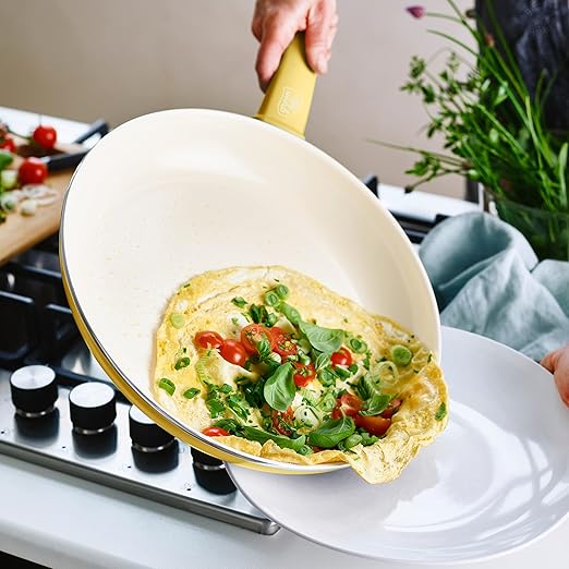 GreenLife Nonstick 8" Frying Pan Skillet, Non-Toxic PFAS-Free Ceramic Nonstick, Dishwasher & Oven Safe, Stay-Cool Handles, Wobble Free, Yellow