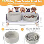 Elevated Slow Feeder Dog Bowls - Ceramic Food and Water Bowl Set with Stand - Raised Pet Dishes for Small and Medium Sized Dogs