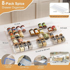 8-Pack Spice Drawer Organizer, Expandable Acrylic Seasoning Rack (13" to 26") with Anti-Slip Mat, Kitchen Spice Rack Drawer Holds up to 56 Jars (Jars Not Included)