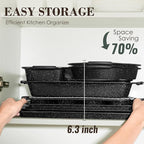 Baking Pans Set Nonstick, Bakeware Sets Stackable with Silicone Handles, AIVIKI 22 Pieces Oven Pan for Cooking Including Baking Cookie Sheet with Rack, Roast Pan, Cake Pan, Loaf Pan, Muffin Pan, Black