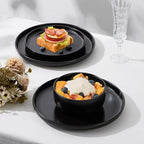 Herogo 24 Pieces Stoneware Dinnerware Set Service for 8, Dinner Plates and Bowls Sets, Double Reactive Glaze Dishes Set for Kitchen, Scratch Resistant, Microwave & Dishwasher Safe, Matte Black