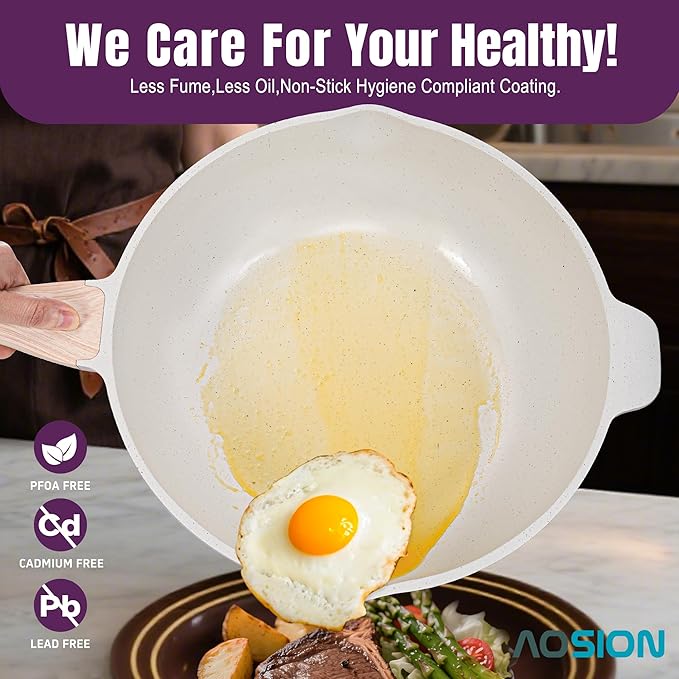 AOSION 12 Inch Nonstick Ceramic Deep Frying Pan Skille with Lid,5.5QT Sauté Pan for Cooking with Steam Rack,Healthy Large Skillet,Stay Cool Handle, Induction Compatible, PFOA & PFAS Free. (PURPLE)