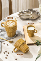 LYEOBOH Ceramic Mugs, 12 OZ Khaki Coffee Mugs Set of 4, Stackable Mug, Microwave & Dishwasher Safe, Stylish Texture Design for Coffee Tea Milk, Ideal for Home Kitchen Party & Festival Gifting