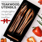 Wooden Kitchen Utensil Set, 9-Piece Teak Wood Kitchen Spoons for Cooking- Durable, Comfortable Grip, Non-Stick, Heat Resistant, Non-Scratch Kitchen Utensils-Perfect Cooking Gift