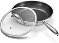 10 Inch Non Stick Frying Pan with Lid, Hybrid Nonstick Stainless Steel Skillet Pan with Stay-cooling Handle, PFOA Free Non Toxic Dishwash & Oven Safe Kithchen Cookware Set Compatible All Cooktops
