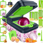15-in-1 Vegetable Chopper, Kitchen Gadgets with 10 Blades, Veggie, Food, Onion Chopper, Cucumber Slicer, Versatile Mandoline, Includes Egg Separator & Finger Guard, Green