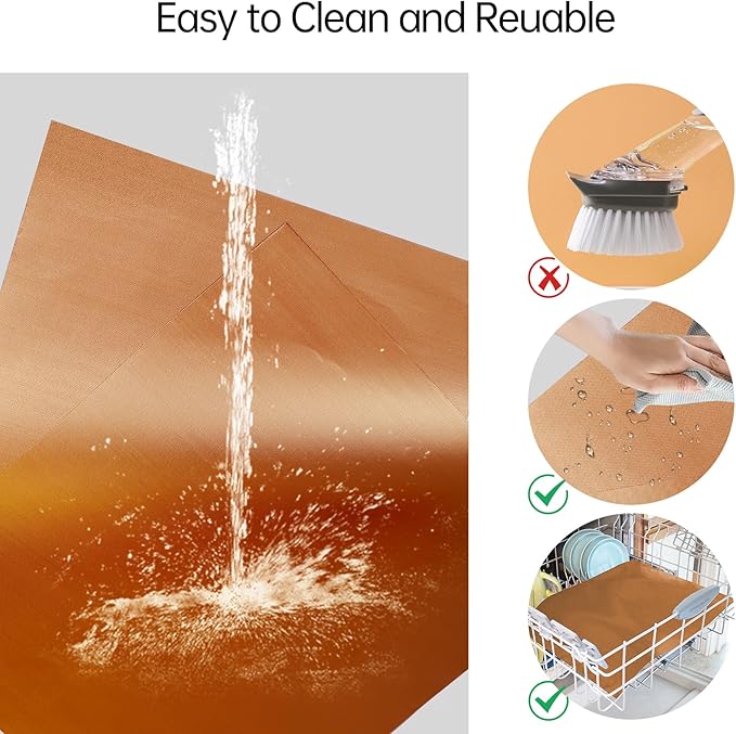 UBeesize 2 Pack XL Thickened Copper Oven Liners for Bottom of Oven, Reusable 17x25 Inch Heavy Duty Non Stick Teflon Oven Mats BPA & PFOA Free, Fit Electric Gas Toaster Convection Ovens Grills