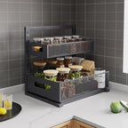 Petiza Under Sink Organizer Pull Out Cabinet Organizer Adjustable Height 2 Tier with Sliding Drawers Kitchen Bathroom Organizer and Storage(Gray-1pc)
