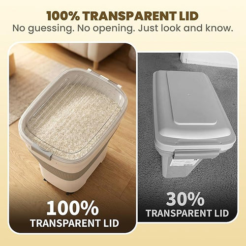 25-50Lbs Rice Container,Collapsible Food Storage Containers with Airtight Clear Lid,Wheels,Rice Storage Container with Small Bin and Scoop,Rice Dispenser for Flour Sugar Cereal Grain Dog Cat