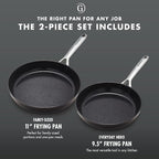 GreenPan 9.5” & 11” Ceramic Nonstick Frying Pan Skillet Set, PFAS-Free, Hard Anodized Cookware, Induction Compatible & All Cooktops, Dishwasher & Oven Safe, GP5 Stay-Flat Surface, Black