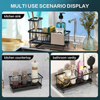 Kitchen Sink Sponge Holder & Soap Caddy - Countertop Dish Rack Space, Self-Draining Tray, Keeps Sponges & Soap Organized Black
