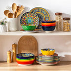 vancasso 24 Pieces Plates and Bowls Set, Bohemian Style Dinnerware Sets Service for 6, Porcelain Boho Dishes Set for Kitchen, Housewaring Gift, Dishwasher and Microwave Safe, Series KRVI