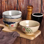 WHJY 4.5 inch Set in 4 Retro Chinese Japanese Creative Hand-painted Floral Cereal Ceramic Soup Rice Bowl