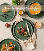 GBHOME 24-Piece Stoneware Dinnerware Set for 8 – Ribbed Ceramic Plates and Bowls, Scratch-Resistant, Microwave & Dishwasher Safe, Reactive Glaze, Dark Green