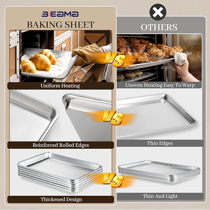 6 Pack Half Size Baking Sheet Pan Aluminum Commercial Pan for Oven Freezer Bakery Hotel Restaurant 18" × 13"