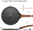 ESLITE LIFE 11 Inch Crepe Pan with Spreader, Nonstick Granite Coating Dosa Pan, Roti Tawa Comal Para Tortillas Pancake Griddle Pan, Induction Compatible, PTFE & PFOA Free, Black (Pack of 2)