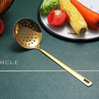Gold Skimmer, Berglander Metal Strainer With Titanium Gold Plating, Kitchen Cooking Skimmers For Non-Stick Cookware, Dishwasher Safe, Easy to Clean