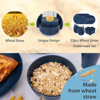 Supernal Wheat Straw Dinnerware Sets, Tableware Set for 8, Plates and Bowls Sets, Reusable Dinnerware Set, Dishwasher Safe, Blue Plastic Dinnerware Sets 16pcs Plates, 8pcs Bowls, 8pcs Cups