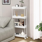 SPACELEAD Slim Storage Cart 4 Tier,Bathroom Organizer Rolling Utility, Mobile Shelving Unit Slide Out for Office, Kitchen, Laundry Room & Narrow Places,White