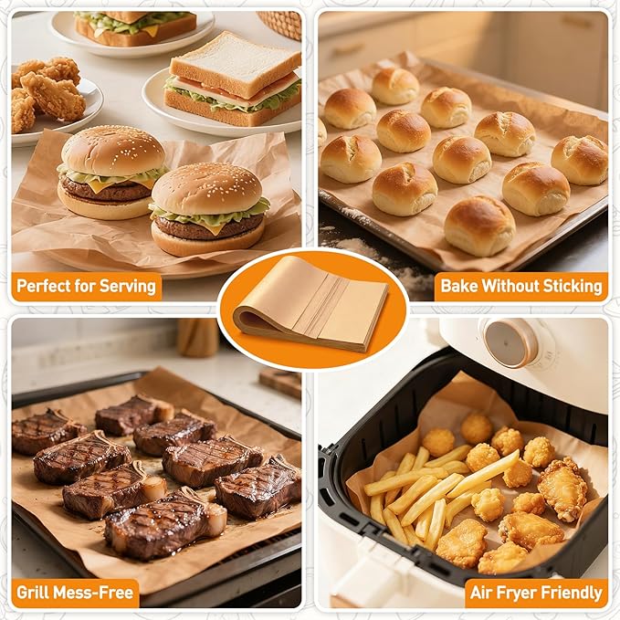 200 PCS 9x13 Inches Parchment Paper Sheets, Unbleached Parchment Paper for Baking, Non Stick Baking Sheets, Precut Parchment Paper Sheets for Baking, Brown Baking Paper (9" X 13")