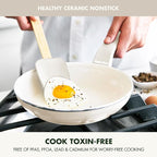 GreenPan Dover 8” Frying Pan Skillet with Spatula, Non-Toxic PFAS-Free Ceramic Nonstick Coating, Sear Saute Fry Egg Omlete, Dishwasher & Oven Safe, Stay Cool Handle, Easy Pour Rims, Cream White