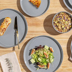 AmorArc Ceramic Dinnerware Set for 6 | Speckled Stoneware Plates and Bowls with Rustic Terracotta Underside| Scratch Resistant,Dishwasher & Microwave Safe Dishes Sets- 18pcs Gray