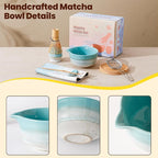 Matcha Whisk Set, Ceramic Matcha Kit Desert Style, Matcha Whisk and Bowl, Bamboo Scoop and Rest, Sifter and Tea Towel, 7 Pcs Gifts for Matcha Lover - Mint Green