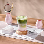 Matcha Whisk Set – Crystalline Glaze Bowl, Bamboo Whisk & Holder, Scoop & Sifter with Holder, Cup with Lid & Straw, Ice Cube Tray & Tea Towel – Pink Matcha Gift Set for Women, Women Gifts