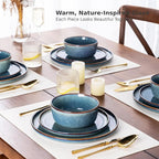 AmorArc Stoneware Dinnerware Sets for 4,Round Reactive Glaze Ceramic Plates and Bowls Set,Highly Scrath Resistant Dishware | Dishwasher & Microwave Safe Dishes Set,Service for 4 (12pc)