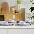 Melamine Dinnerware Sets, Square Dinnerware Sets, White Color Plates and Bowls Sets for 4, Unbreakable Dishwasher Safe BPA Free