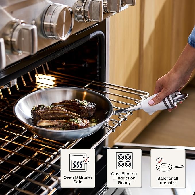 All-Clad D5 5-Ply Brushed Stainless Steel Fry Pan 12 Inch Induction Oven Broiler Safe 600F Pots and Pans, Cookware Silver