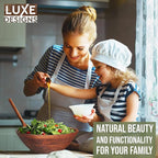 Luxe Designs 12" Dark Burnt Wooden Salad Bowl Set with Serving Utensils Eco-Friendly, Multipurpose Mixing & Serving Bowl for Salads, Pasta, Fruits & More – Durable & Stylish Kitchen Essential
