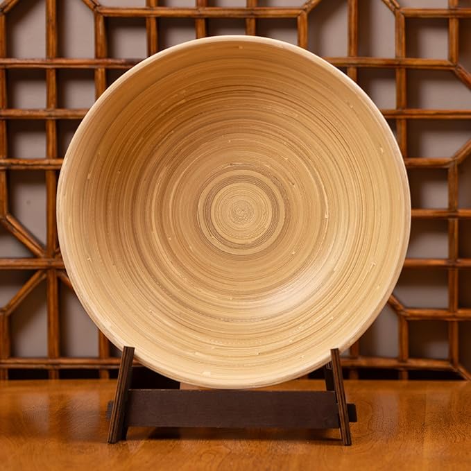 LEXA 12" Handmade Bamboo Salad Bowl – 130 oz Large Wooden Fruit Bowl for Kitchen Counter, White, Pack of 2