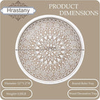 Hrastany Boho Round Wooden Decorative Tray, White Farmhouse Candles Tray for Home Decor, A Pattern