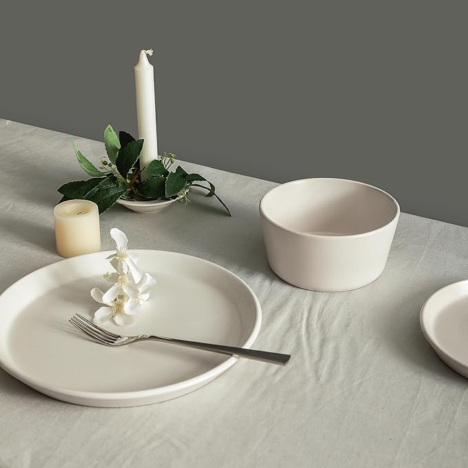 Stone Lain Albie Stoneware 16 Piece Modern Dinnerware Set, Plates and Bowls Sets, Service for 4, White Speckled, Microwave & Dishwasher Safe
