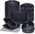 HONGBAKE 9-Piece Non Stick Bakeware Sets with Wave Texture for Reduced Grease, 0.8mm Thick Non Toxic Baking Pans Set, Includes Stackable Cookie Sheets for Oven Cooking, Shimmer Blue