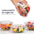 Fit Meal Prep 150 Pack 48 oz Disposable Plastic Clear Salad Bowls with Airtight Lids - To Go for Lunch, Takeout, Party, Catering, Picnic