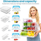 8 Pack Refrigerator Organizers, Clear Pull-out Drawer Container and Organizer Bins with Lids, Stackable Storage Containers for Fruits, Vegetable (Set of 8 (Include Pull Out Drawer))