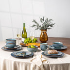 GBHOME Ceramic Dinnerware Sets,12 pcs Embossed Elegant Stoneware Plates and Bowls Sets, Housewarming Wedding Gift | Dishwasher & Microwave Safe | Dishes Set Service for 6
