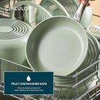 Circulon Halo with LaserDefense Ceramic Nonstick 10 Inch and 12 Inch Frying Pans with Lids, Made without PFAS, Compatible with All Stovetops, Dishwasher and Oven Safe, 4 Piece Cookware Set - Sage