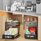 Under Sink Organizer, 2 Tier Under Sink Organizers and Storage, Adjustable Height, Slide out Metal Cabinet Organizers, Pull out Cabinet Storage Drawer Shelf for Kitchen Bathroom (Black, 2)