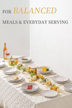 FOBENTA 18-Piece Embossed Ceramic Dinnerware Set–6 Dinner Plates,6 Salad Plates,6 Pasta Bowls,Elegant & Durable Tableware,Dishwasher & Microwave Safe,Perfect for Family & Entertaining