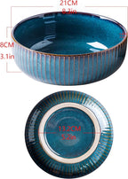 CSYY Salad Bowl 66 Oz, 8" Large Soup Bowls, Porcelain Round Serving Bowl Blue Decorative Bowl for Salad, Chip, Cereal, Fruits and Pasta (1pc)