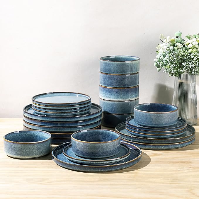 AmorArc Ceramic Dinnerware Sets, Handmade Reactive Glaze Stoneware Plates and Bowls Sets,Highly Chip and Crack Resistant | Dishwasher & Microwave Safe Dishes Set, Service for 8 (24pc)
